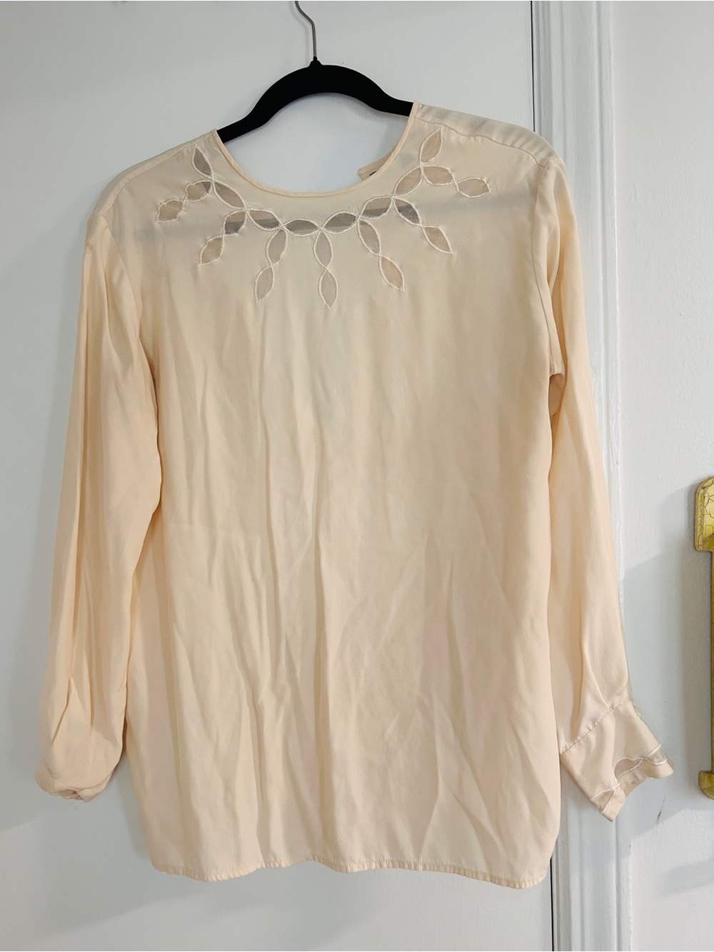 YL by Yair Cream Long-Sleeve Blouse with Embroidered Cutouts
